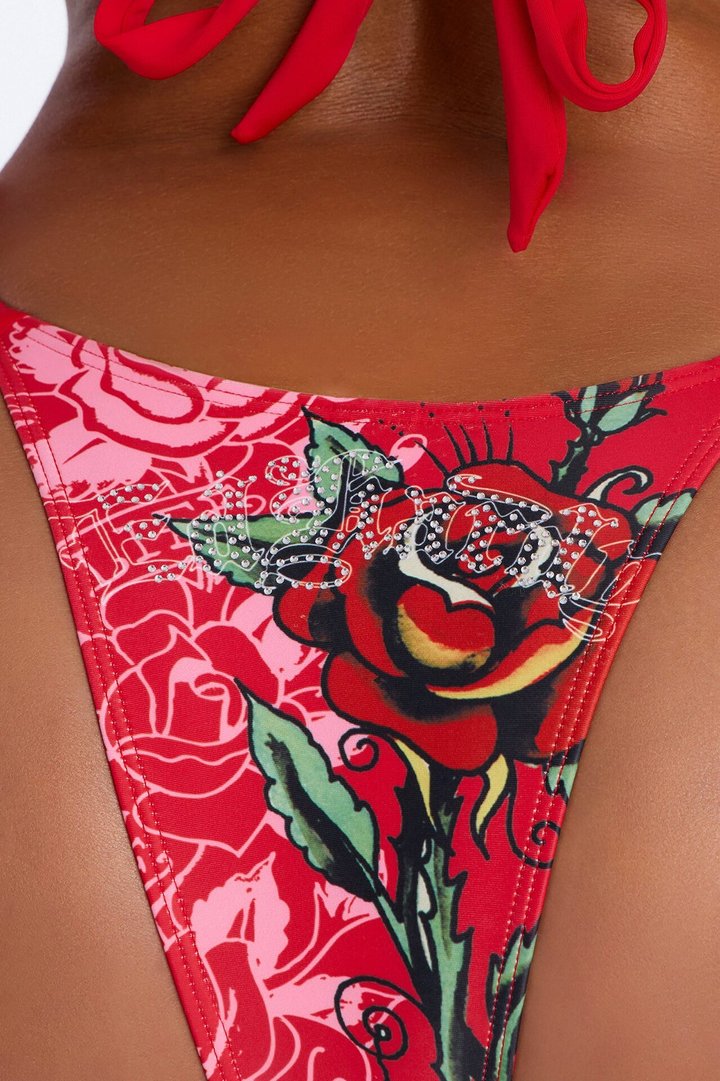 Ed Hardy Tiger Chainlink Rhinestones 2 Piece Bikini - Red/combo