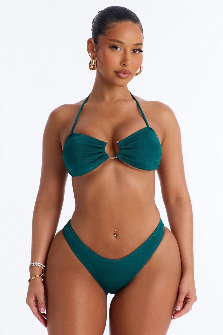 Sonia Hardware Bandeau 3 Piece Bikini Slinky Maxi Skirt Set - Green