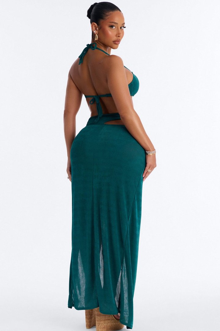 Sonia Hardware Bandeau 3 Piece Bikini Slinky Maxi Skirt Set - Green