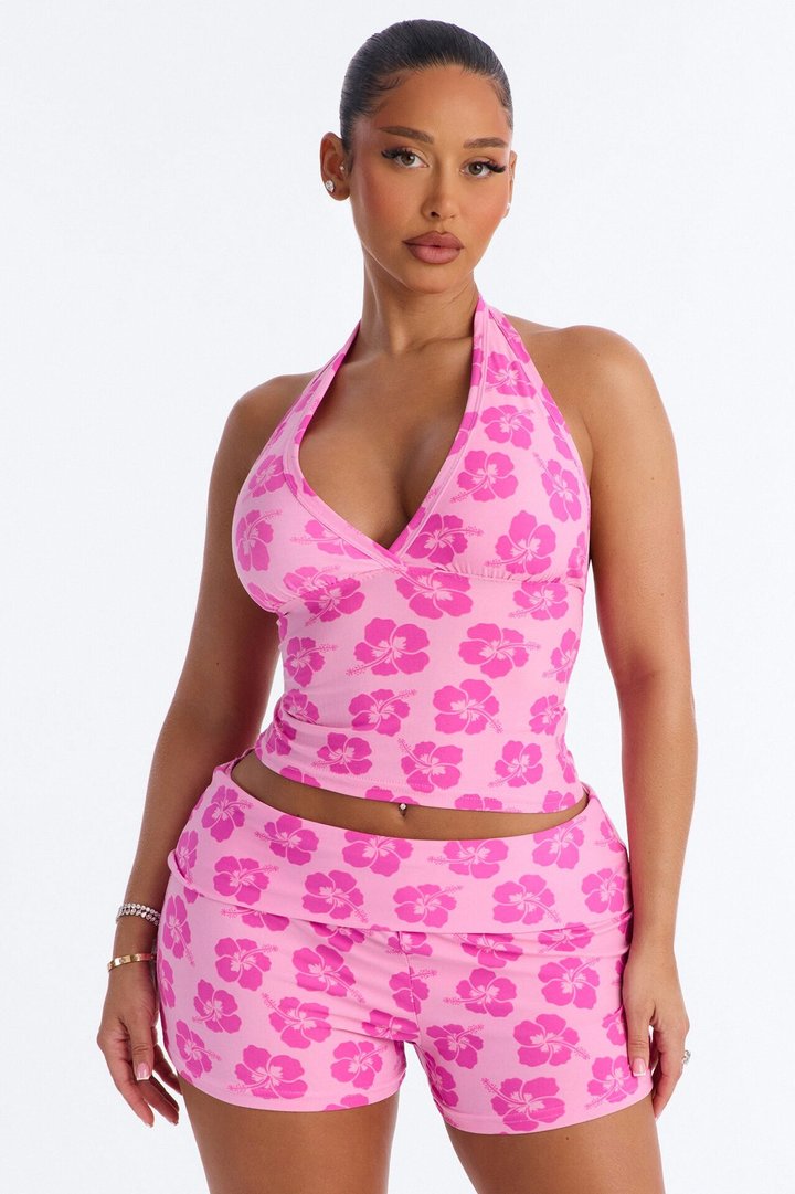 Tropical Beauty PJ Short Set - Pink/Pink
