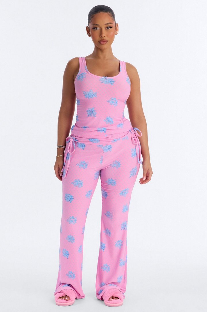 Petty Dreams Tank PJ Foldover Pant Set - Pink/combo