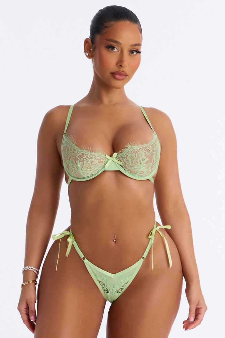 Catch The Dream Lace Underwire Side Tie 2 Piece Set - Green