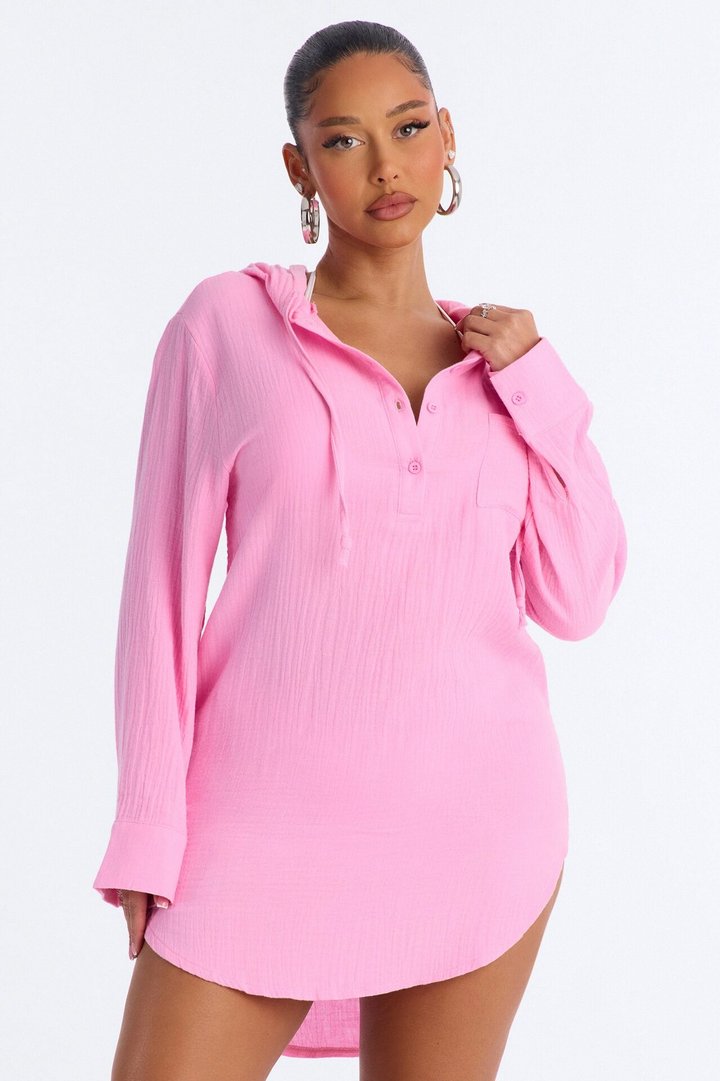 Cabana Ready Hooded Long Sleeve Tunic Cover Up - Rose