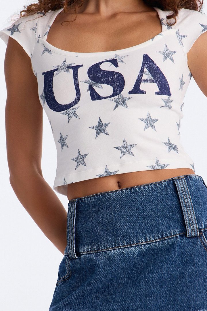 USA Allover Star Baby Tee - White/combo
