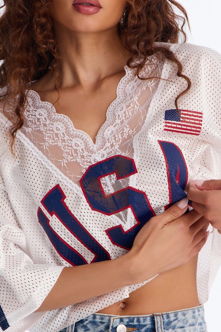 USA Lace Cropped Jersey - White