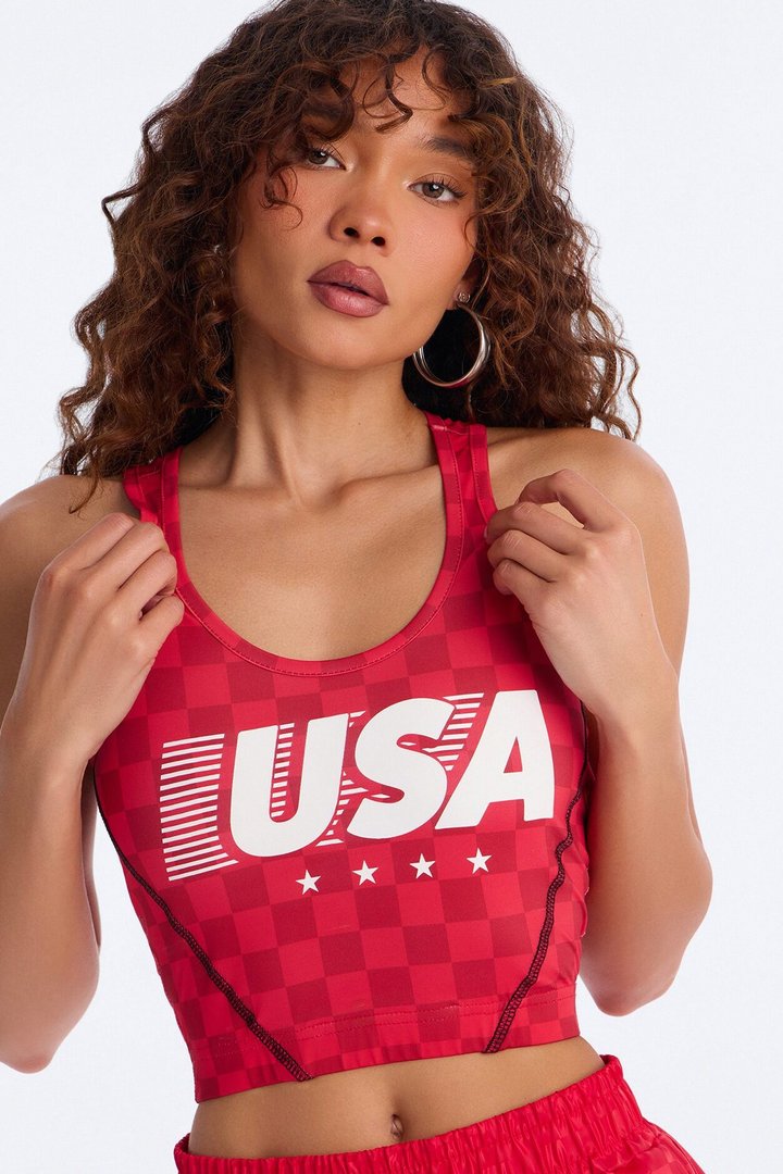 Umbro USA Checkered Cropped Tank - Red