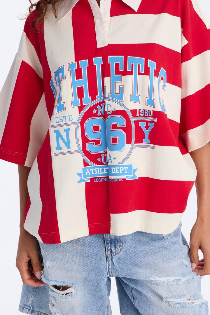 Athletic Oversized Polo - Red/White