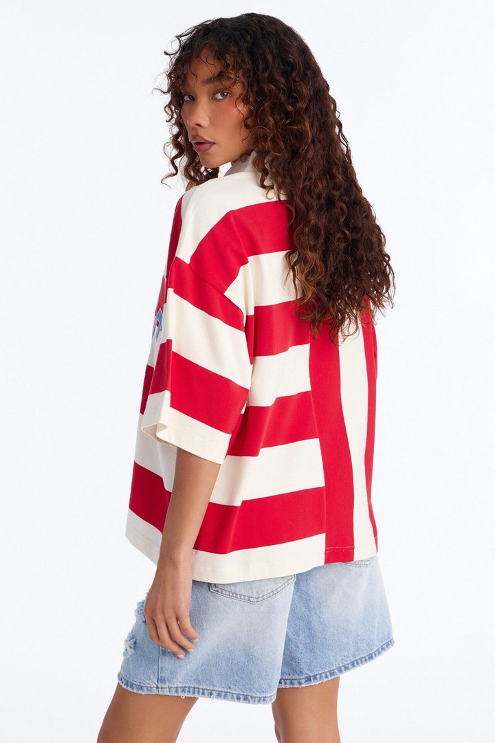 Athletic Oversized Polo - Red/White