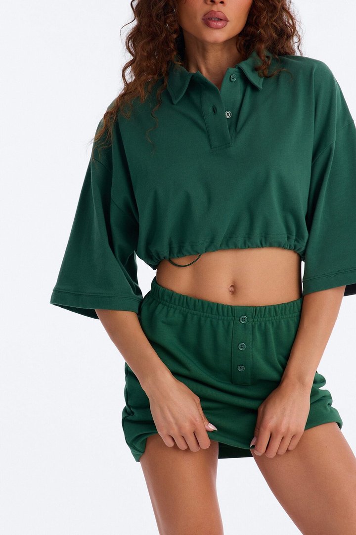 Bella French Terry Mini Skirt Set - Hunter