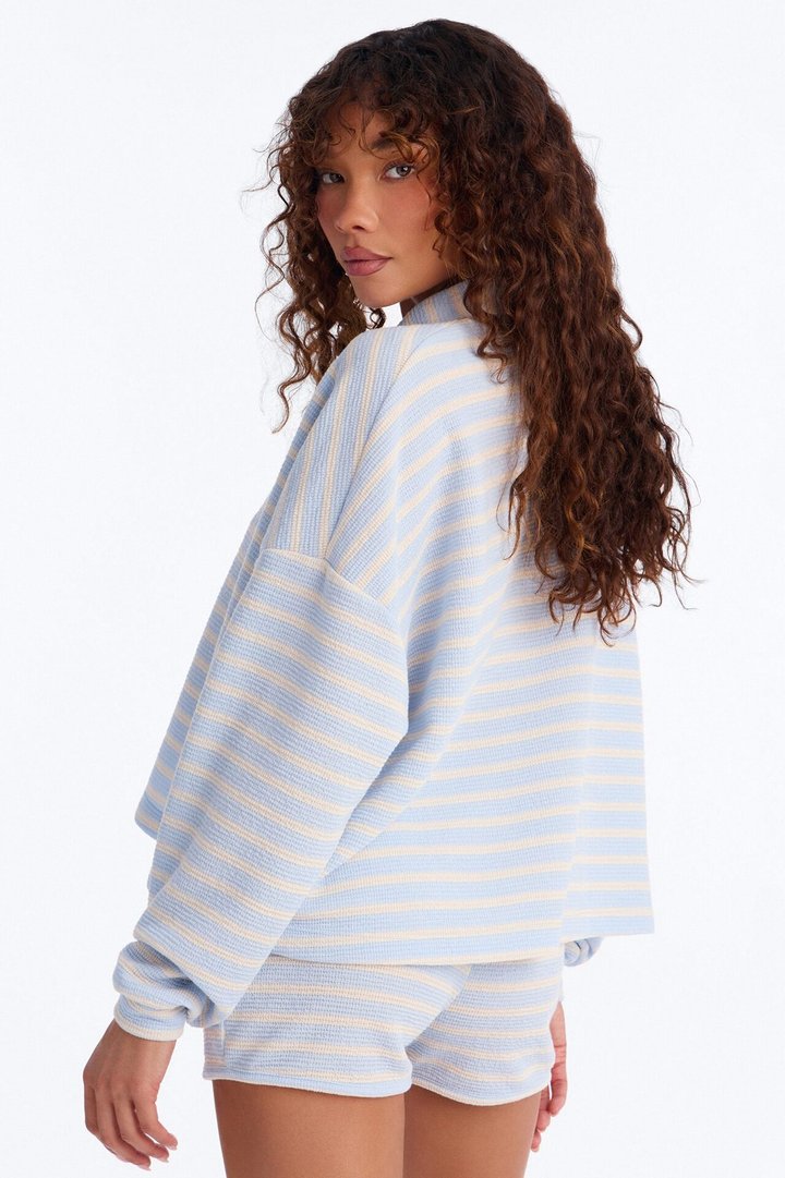 Ellie Striped Thermal Short Set - Aqua/Combo
