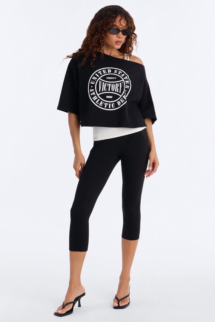 Victory Lap 3 Piece Off Shoulder Capri Set - Black