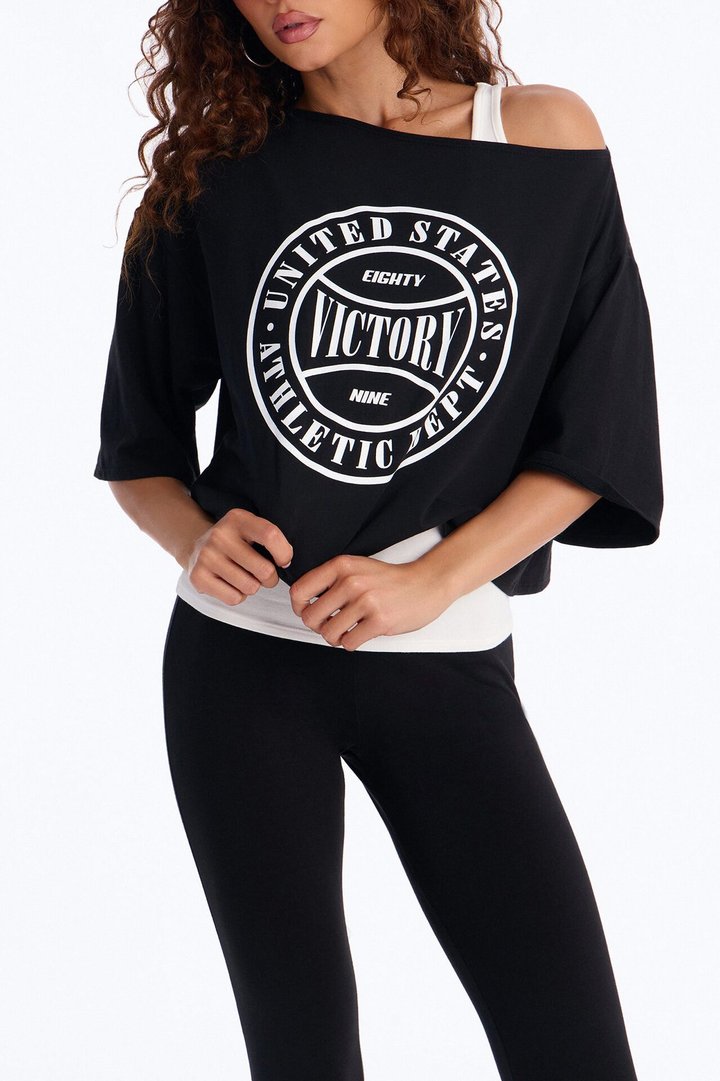Victory Lap 3 Piece Off Shoulder Capri Set - Black