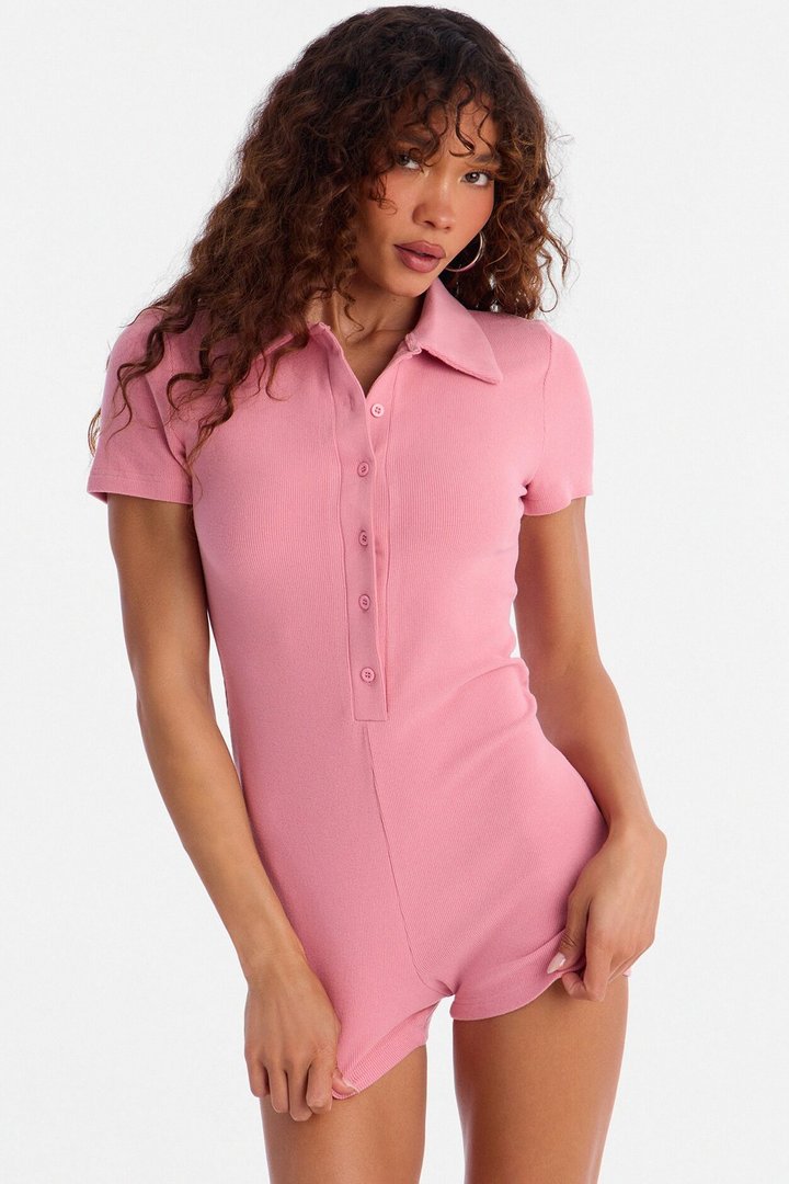 Hailey Ribbed Micro Short Romper - Pink