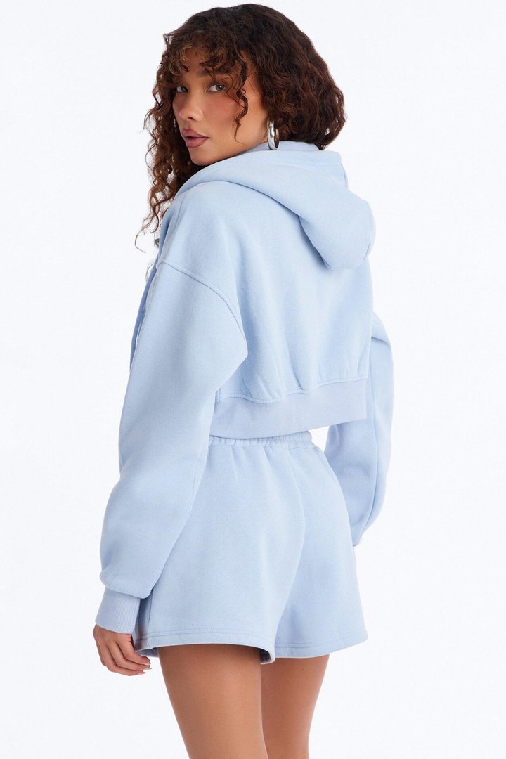 She's A Saint Cropped Fleece Pant Set - Light Blue