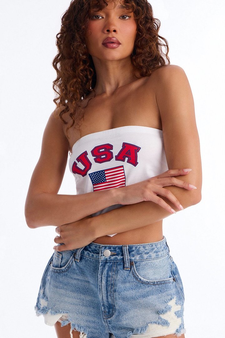USA Tube Top With Hanky Hem - White