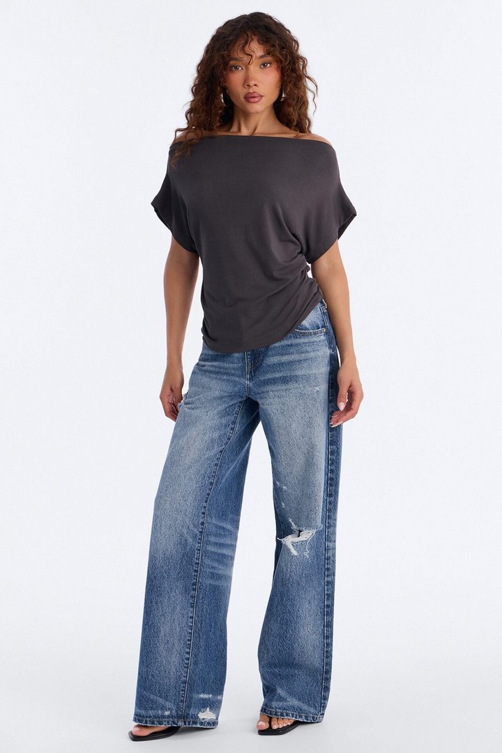 Eva Effortless One Shoulder Top - Charcoal