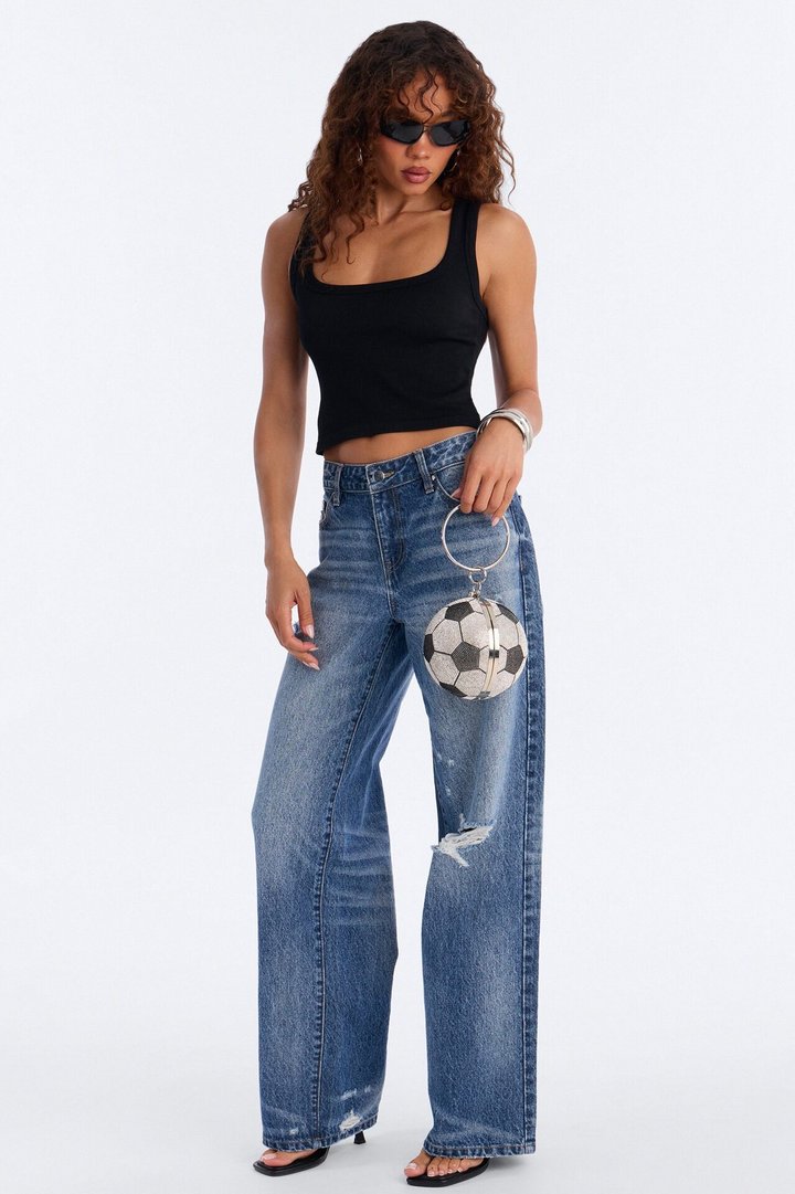 Soccer Girl Rhinestone Clutch - White/Black