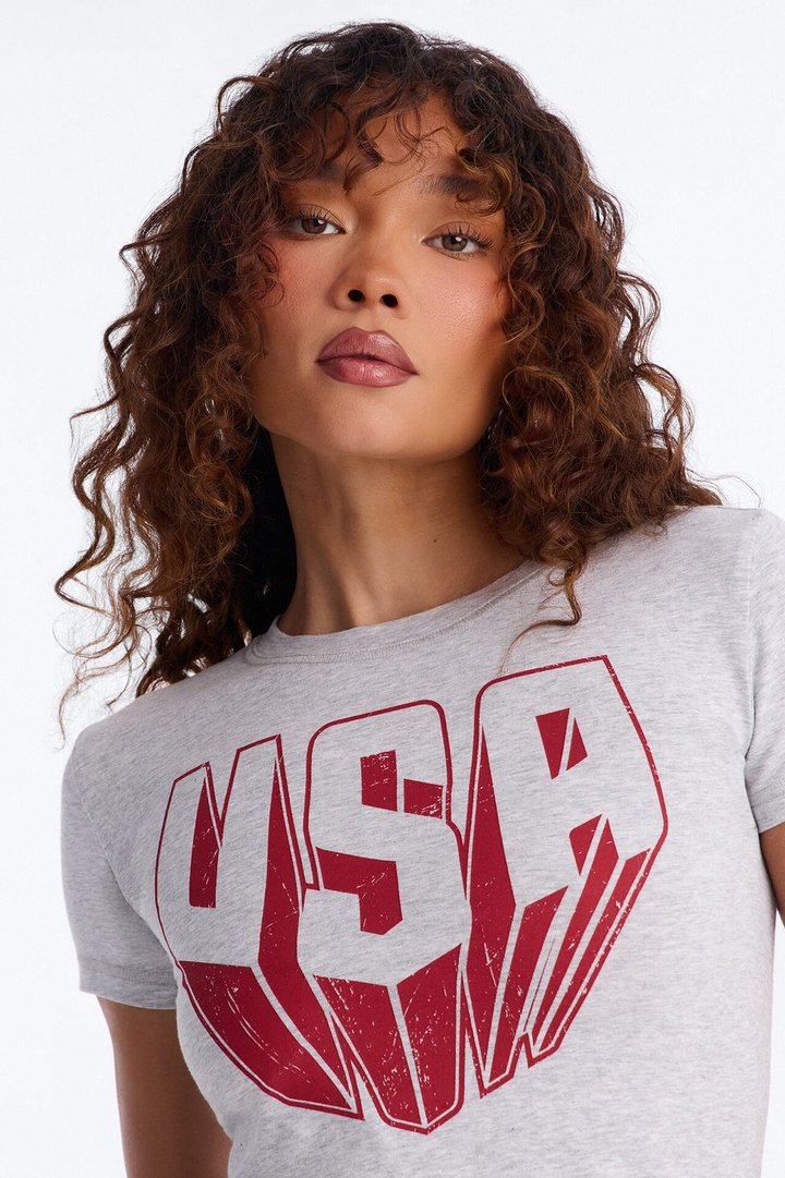 USA Fitted Baby Tee - Heather Grey