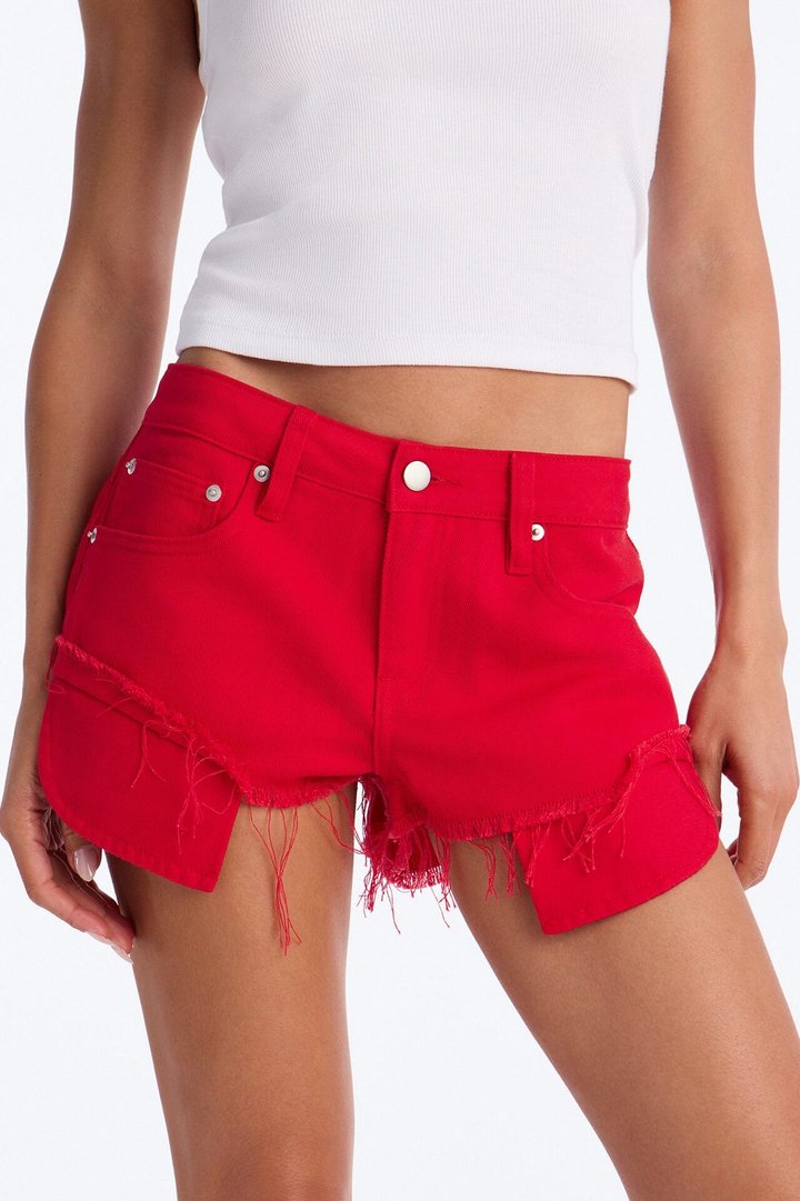 Rubi Twill Low Rise Distressed Micro Short - Red