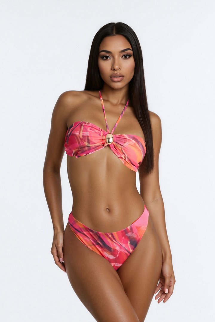 Marina Hardware 3 Piece Bikini & Skirt Set - Orange/combo