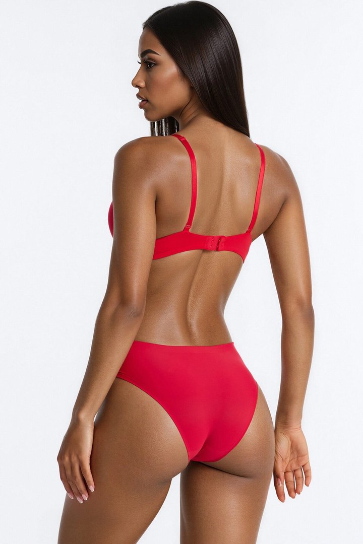 Lace Overlay Thong Panty - Red