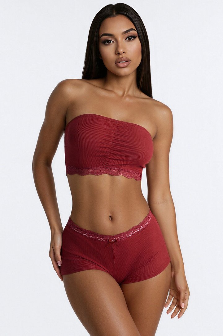 Soft Rib Seduction PJ Short Set - Burgundy