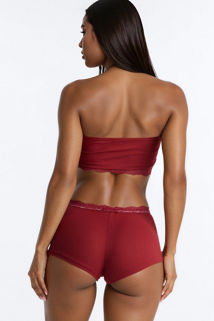 Soft Rib Seduction PJ Short Set - Burgundy