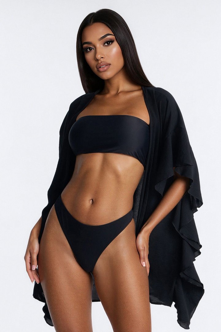 Sandy Feet Swim Cover Up Kimono - Black
