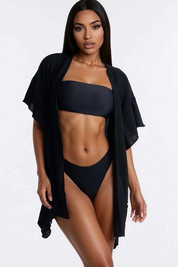 Sandy Feet Swim Cover Up Kimono - Black