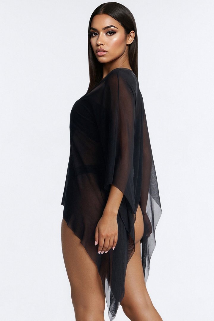 Cassidy Charm Chain Cover Up Cape Shrug - Black
