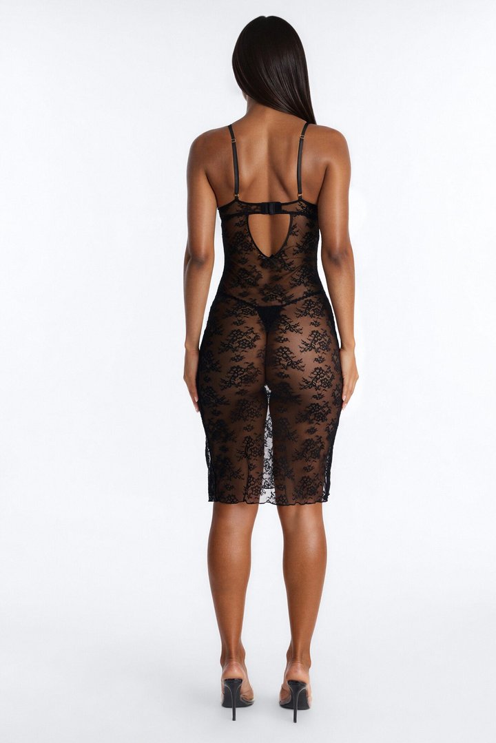 Dreamy Lace Affair Underwire Midi Gown - Black