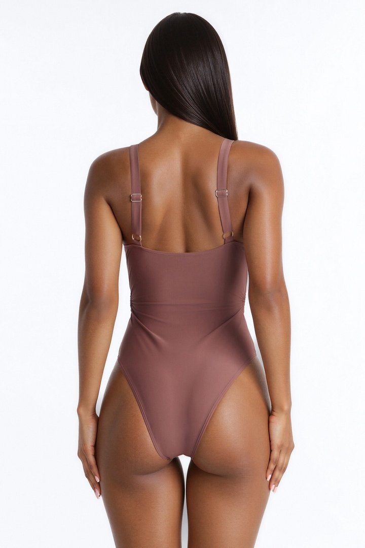 Livia V Wire Flower Cutouts 1 Piece Swimsuit - Brown/combo