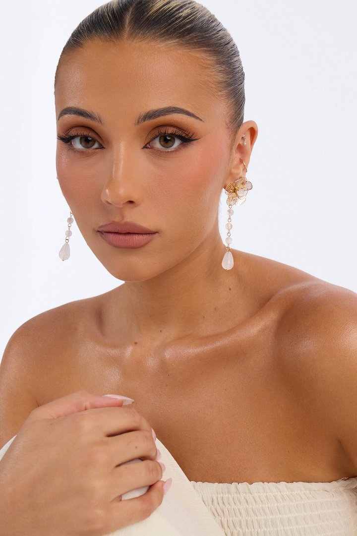 Roseveil Drop Earrings - White/Gold