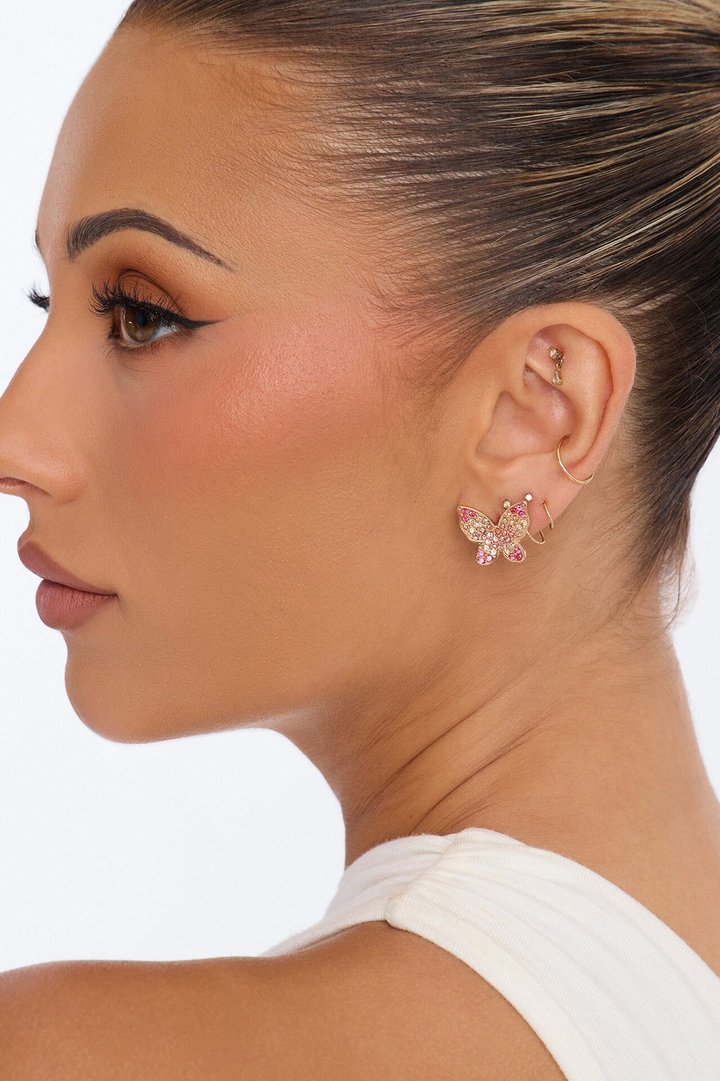 Don't Leave Me Behind Butterfly Stud Earrings - Pink