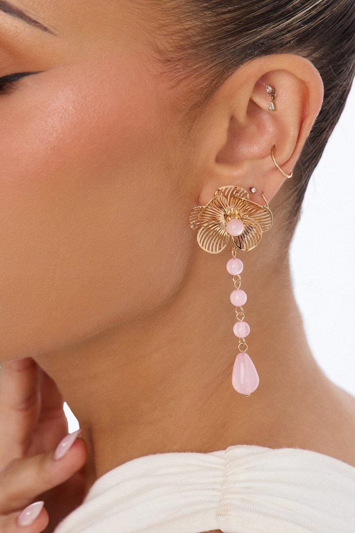 Roseveil Drop Earrings - Gold/Pink