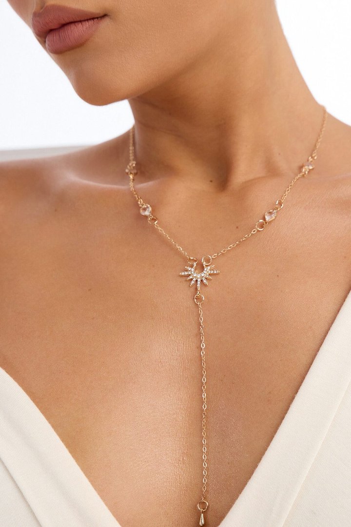 Sunburst Lariat Necklace - Gold