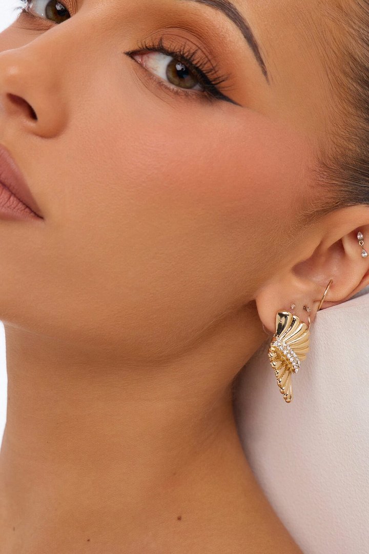 Abstract Wings Rhinestone Earrings - Gold