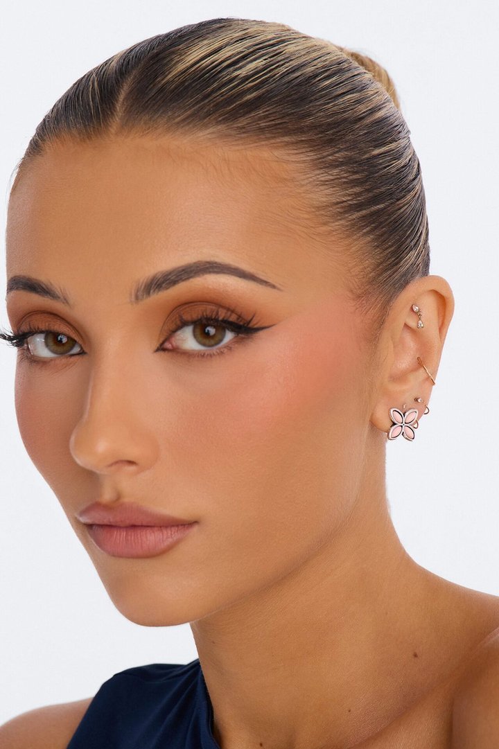 Jeweled Stone 2 Pair Earring Set - Silver/Combo