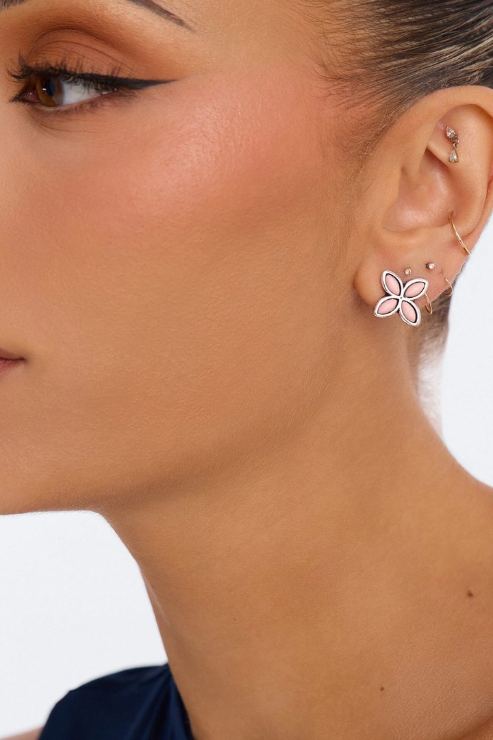 Jeweled Stone 2 Pair Earring Set - Silver/Combo