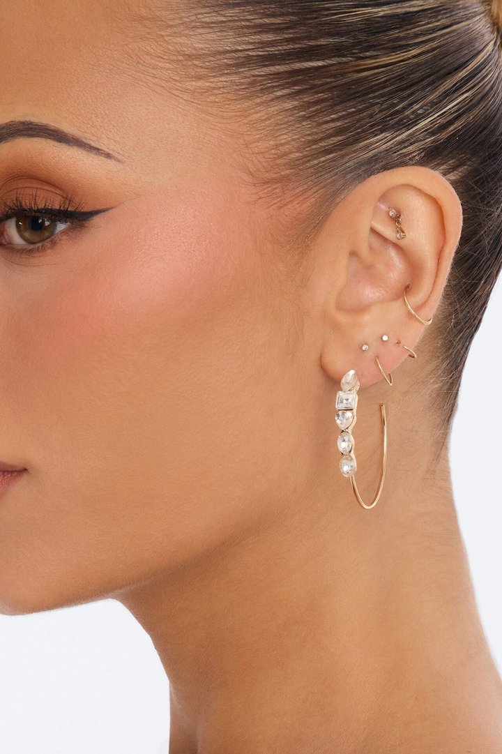 Late Nights Rhinestone Hoop Earrings - Gold
