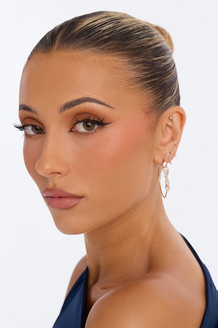 Late Nights Rhinestone Hoop Earrings - Gold