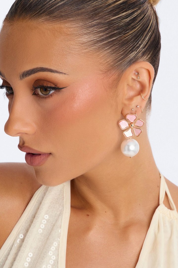 Wildflower Kiss Drop Earrings - Gold/Pink