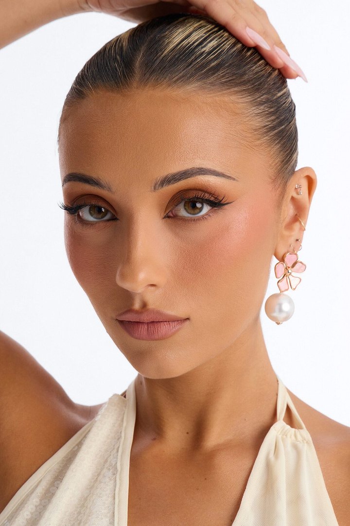 Wildflower Kiss Drop Earrings - Gold/Pink