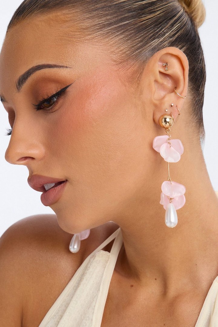 Harmony Flower Drop Earrings - Gold/Pink