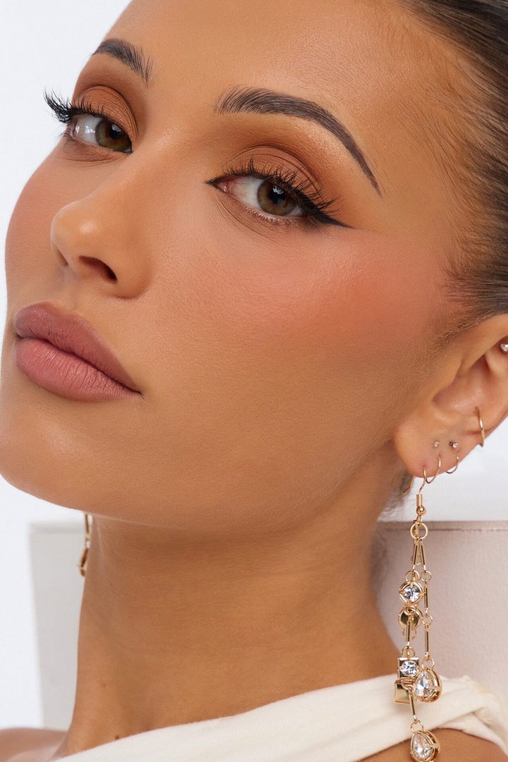 Rhinestone Twinkle Drop Earrings - Gold/Clear