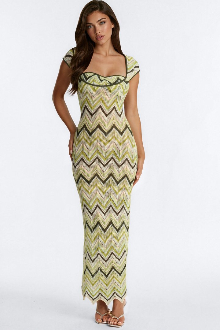 Capri Sunset Crochet Maxi Dress - Green