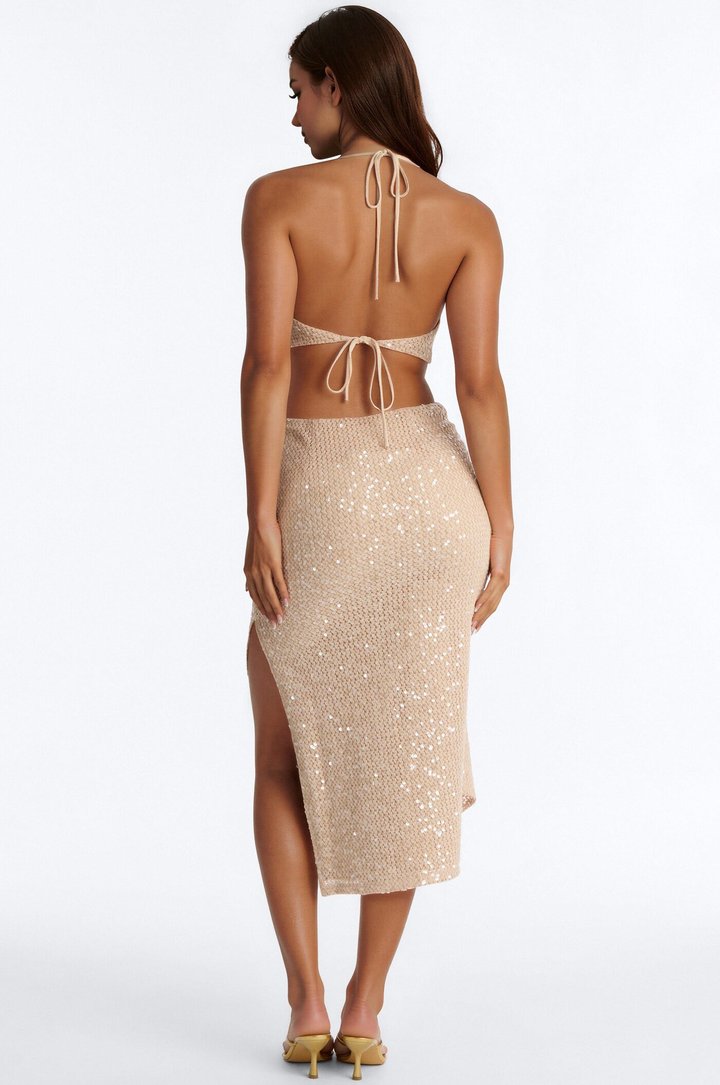 Gia Crochet Midi Dress - Taupe