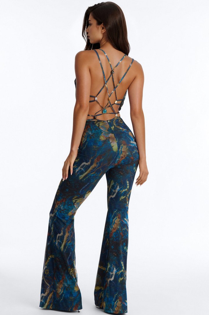 Scarlett Mesh Flare Jumpsuit - Teal