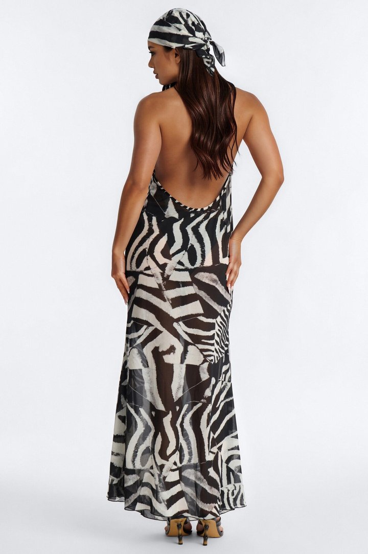 Ammika Chiffon Maxi Dress - Black/White