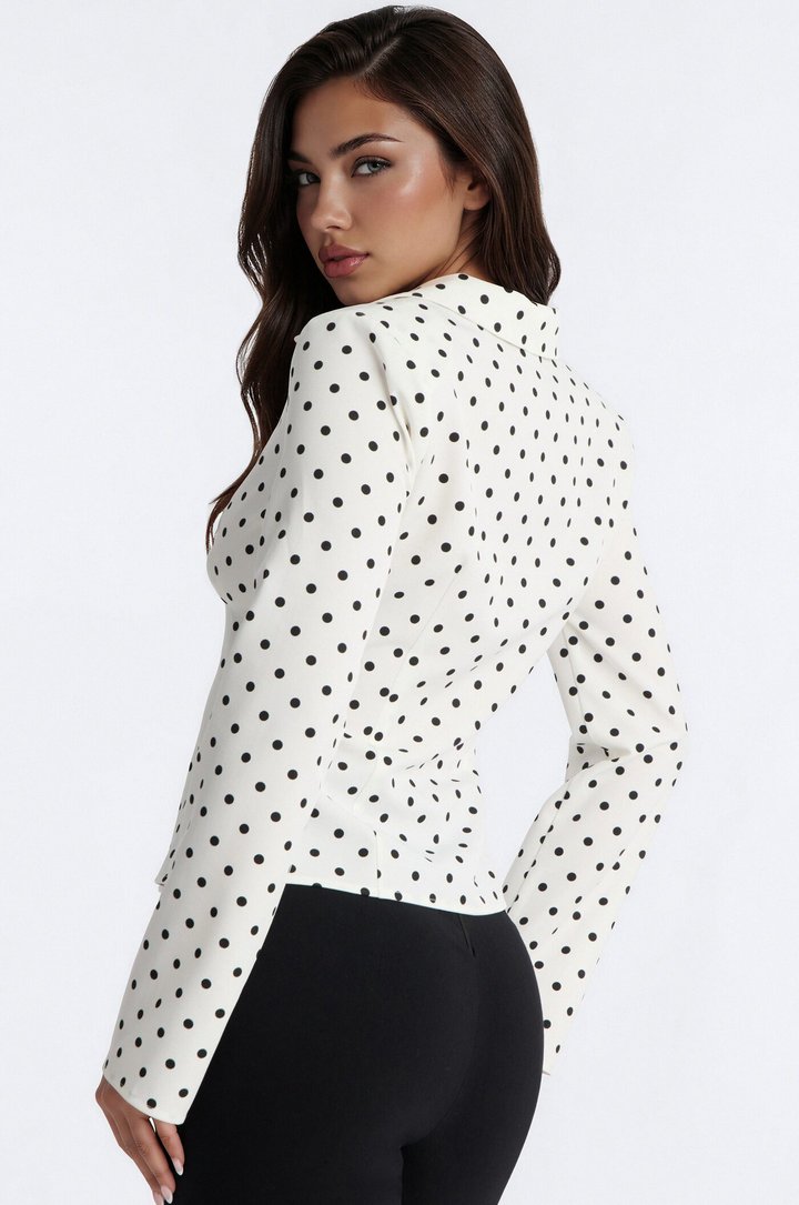 Anaya Peplum Long Sleeve Dot Shirt - White/combo